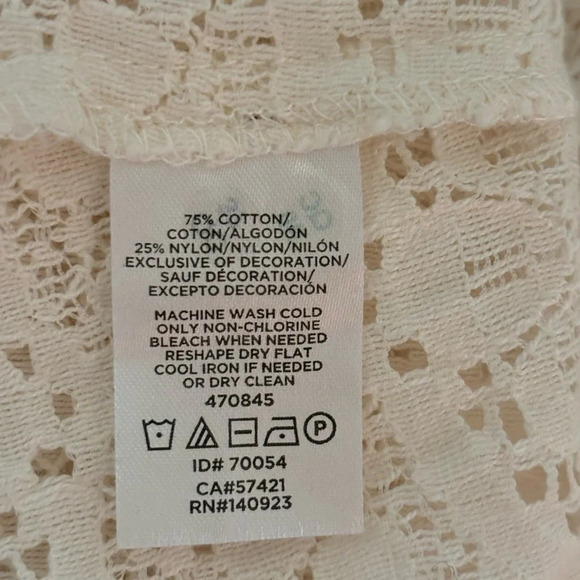 Loft Womens Ivory Lace Blouse Scalloped Bottom‎ Gold Buttons Down Back Medium - Picture 10 of 10